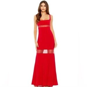 NWT Mac Duggal Red Mesh Panel Column Gown Size